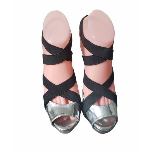 Colin Stuart VS Silver Elastic Strap 5'' Stiletto High Heels - Size 7 - Picture 3 of 9